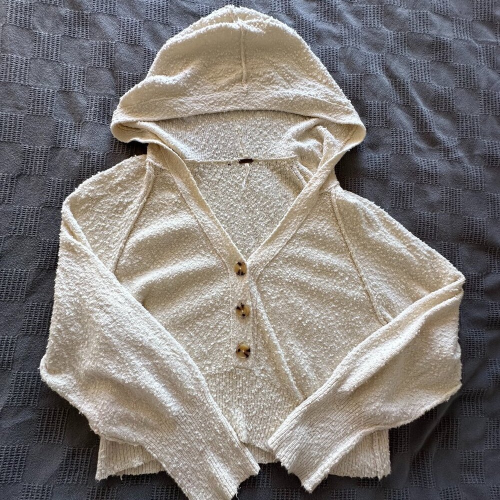 FREE PEOPLE Cream Hooded Sweater